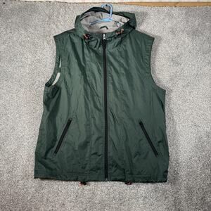 Vintage Y2K GAP Vest Large Green Hooded Mesh Lined Full Zip Pockets Nylon 00s